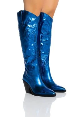 AZALEA WANG AFTER PARTY METALLIC WESTERN BOOT IN BLUE