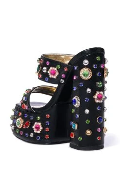 AZALEA WANG BREEZE EMBELLISHED CHUNKY SANDAL IN BLACK -AKIRA salestore azalea wang breeze embellished chunky sandal in black black 4 4