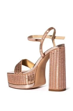 AZALEA WANG CATRIONA EMBELLISHED CHUNKY SANDAL IN CHAMPAGNE -AKIRA salestore azalea wang catriona embellished chunky sandal in champagne champagne 4 4