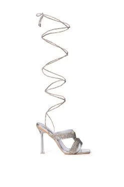 AZALEA WANG DELPHINE RHINESTONE LACE UP SANDAL IN SILVER -AKIRA salestore azalea wang delphine rhinestone lace up sandal in silver silver 3 3