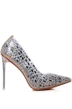AZALEA WANG DIAMONDS DANCING PVC STILETTO PUMP IN SILVER