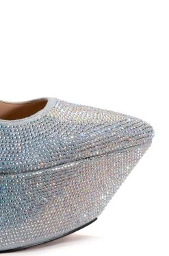 AZALEA WANG FELIZ RHINESTONE EMBELLISHED PLATFORM STILETTO PUMP IN SILVER -AKIRA salestore azalea wang feliz rhinestone embellished platform stiletto pump in silver silver 5 5