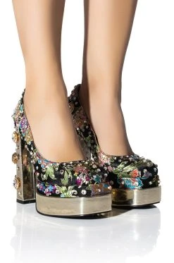 AZALEA WANG GEMMA SATIN EMBELLISHED PUMP IN BLACK