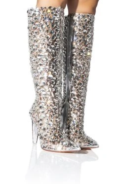 AZALEA WANG HONEY EMBELLISHED PVC BOOT IN SILVER