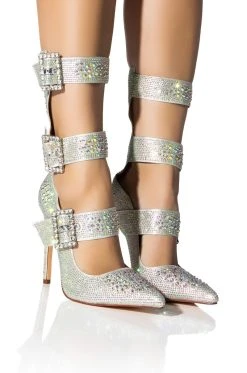 AZALEA WANG JENNA BELTED RHINESTONE EMBELLISHED PUMP IN SILVER