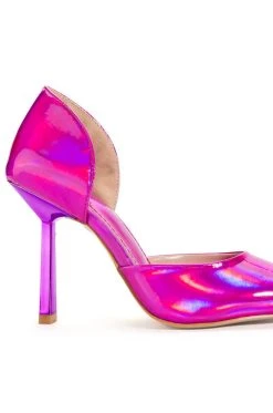 AZALEA WANG JUNO HOLOGRAPHIC STILETTO PUMP IN PINK -AKIRA salestore azalea wang juno holographic stiletto pump in pink pink 5 5
