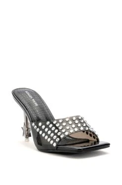 AZALEA WANG MINNIE STAR HEEL EMBELLISHED MULE IN BLACK -AKIRA salestore azalea wang minnie star heel embellished mule in black black 3 3