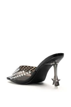AZALEA WANG MINNIE STAR HEEL EMBELLISHED MULE IN BLACK -AKIRA salestore azalea wang minnie star heel embellished mule in black black 4 4