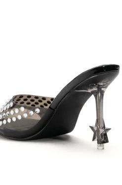 AZALEA WANG MINNIE STAR HEEL EMBELLISHED MULE IN BLACK -AKIRA salestore azalea wang minnie star heel embellished mule in black black 5 5